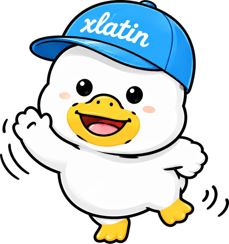 xlatin 모자를 쓰고 인사하는 오리 캐릭터